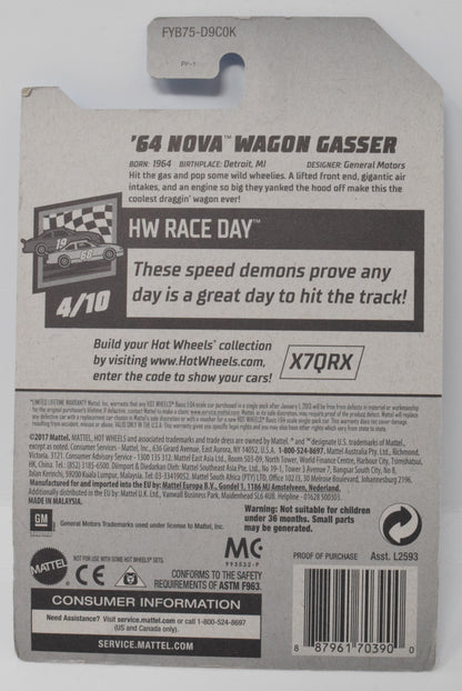 Hot Wheels 64 Nova Wagon Gasser Blue HW Race Day Blue 4/10 198 DieCast Car