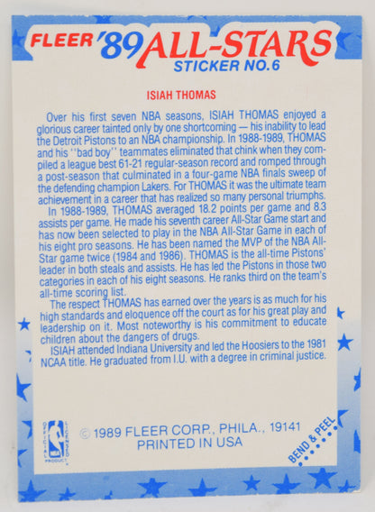 Isiah Thomas Fleer All-Stars Sticker 1989-90 Basketball HOF Card 6