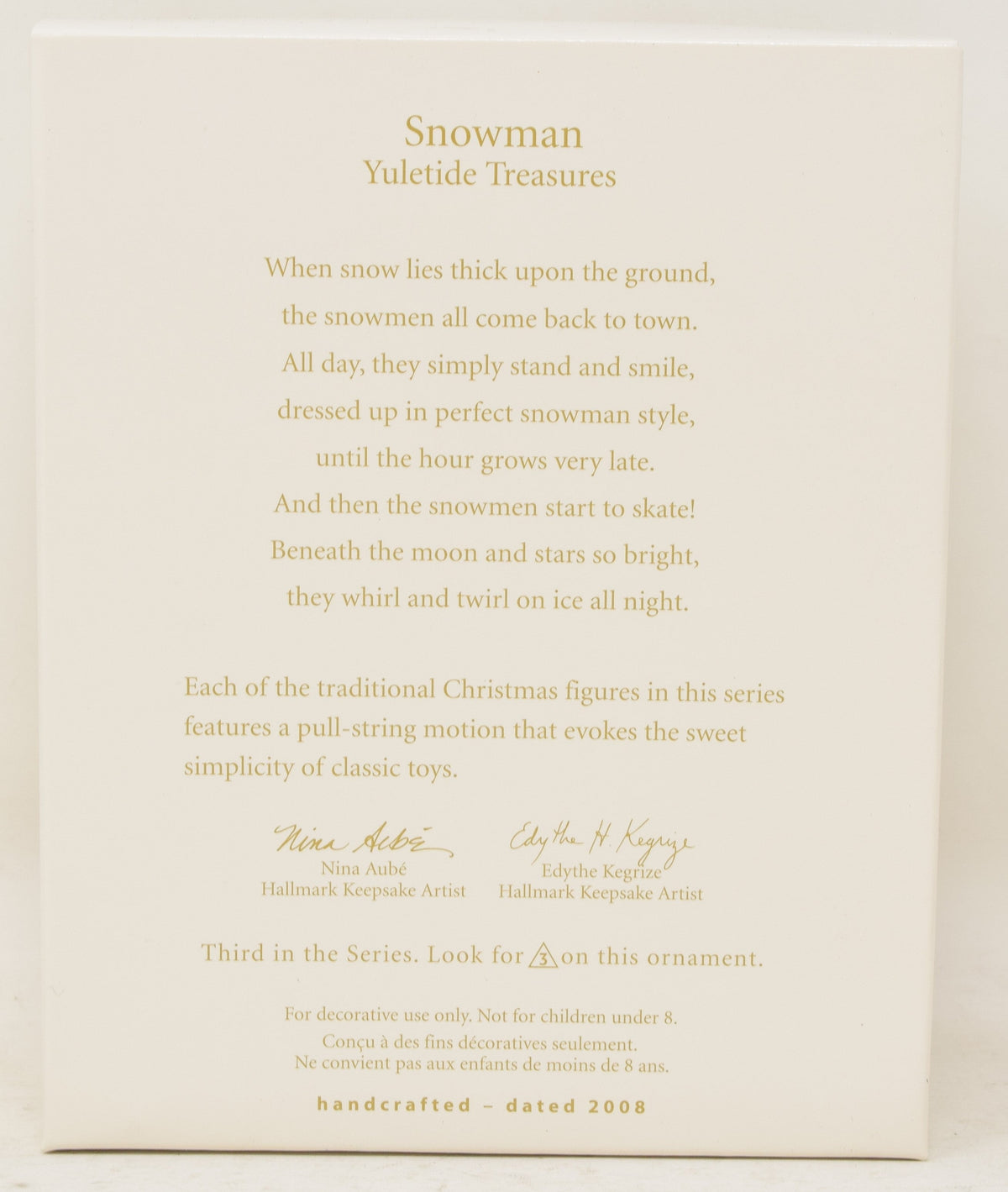 Hallmark Keepsake Ornament Snowman Yuletide Treasures Christmas Tree 2008 NIB