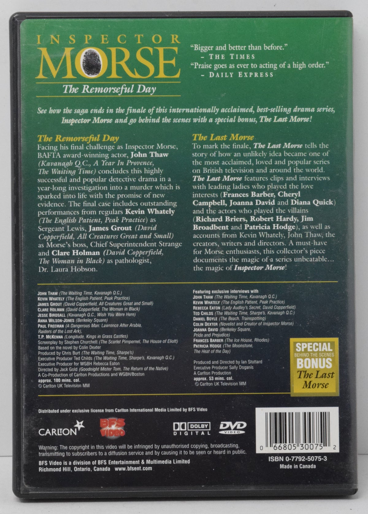 John Thaw as Inspector Morse The Remorseful Day DVD