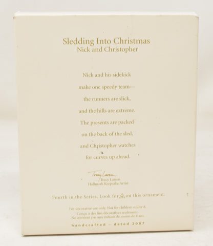 Hallmark Keepsake Ornament Nick Christopher Bear Sledding Into Christmas Tree 2007 NIB