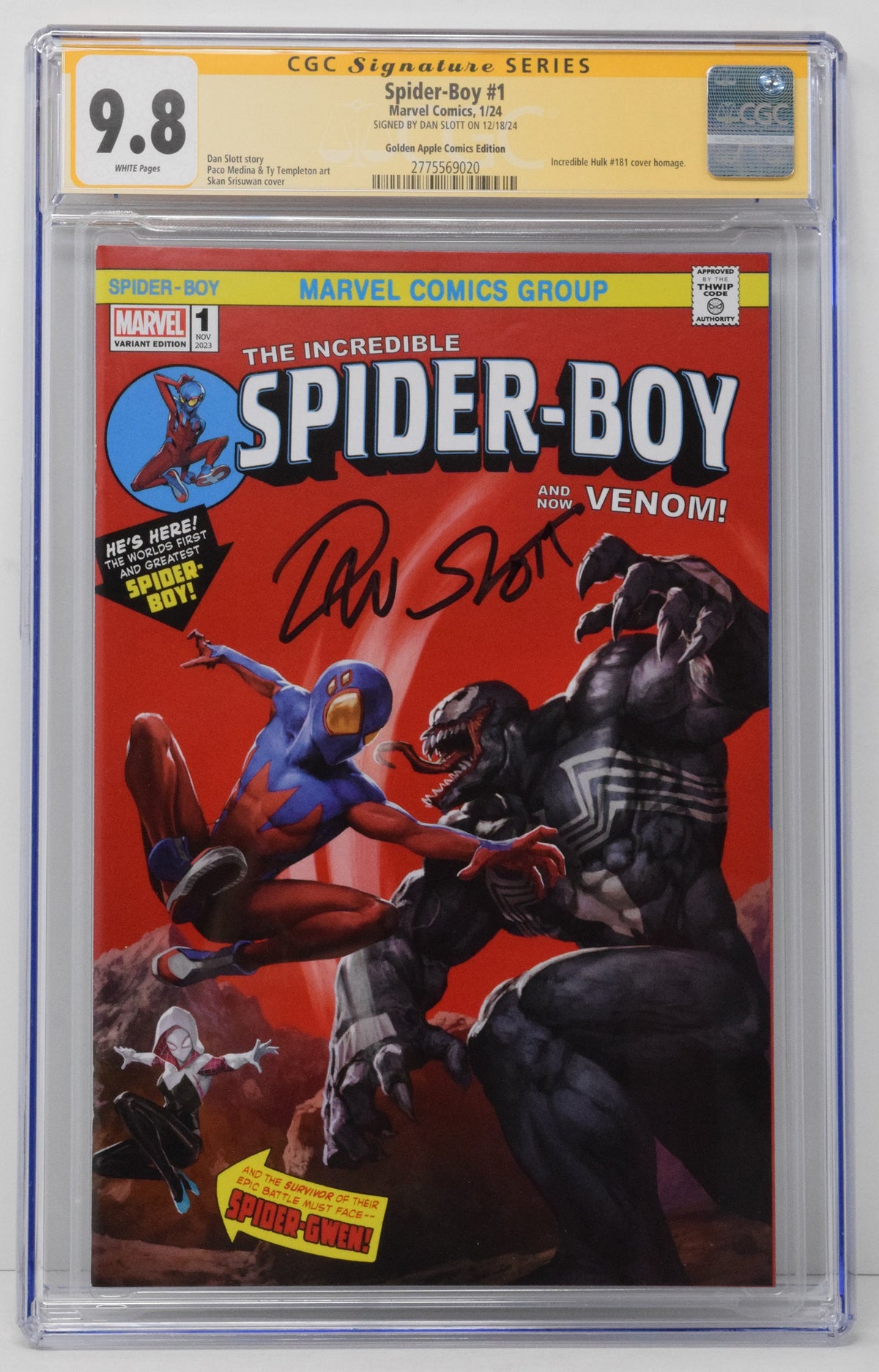 Spider-Boy #1 Marvel 2023 Skan Hulk 181 Trade CGC SS 9.8 SIGNED Dan Slott