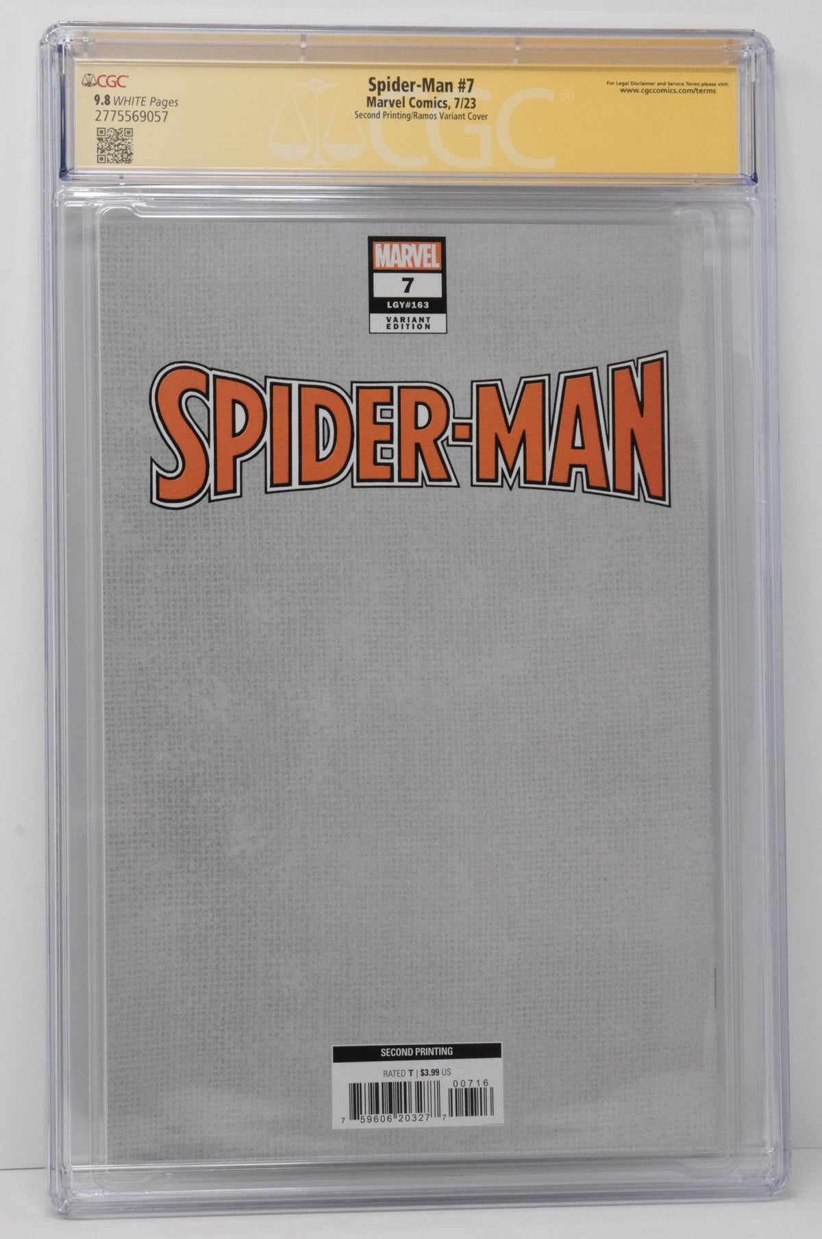 Spider-Man #7 Marvel 2023 2nd Print 1:25 Humberto Ramos Virgin Spider-Boy CGC SS 9.8 SIGNED Dan Slott
