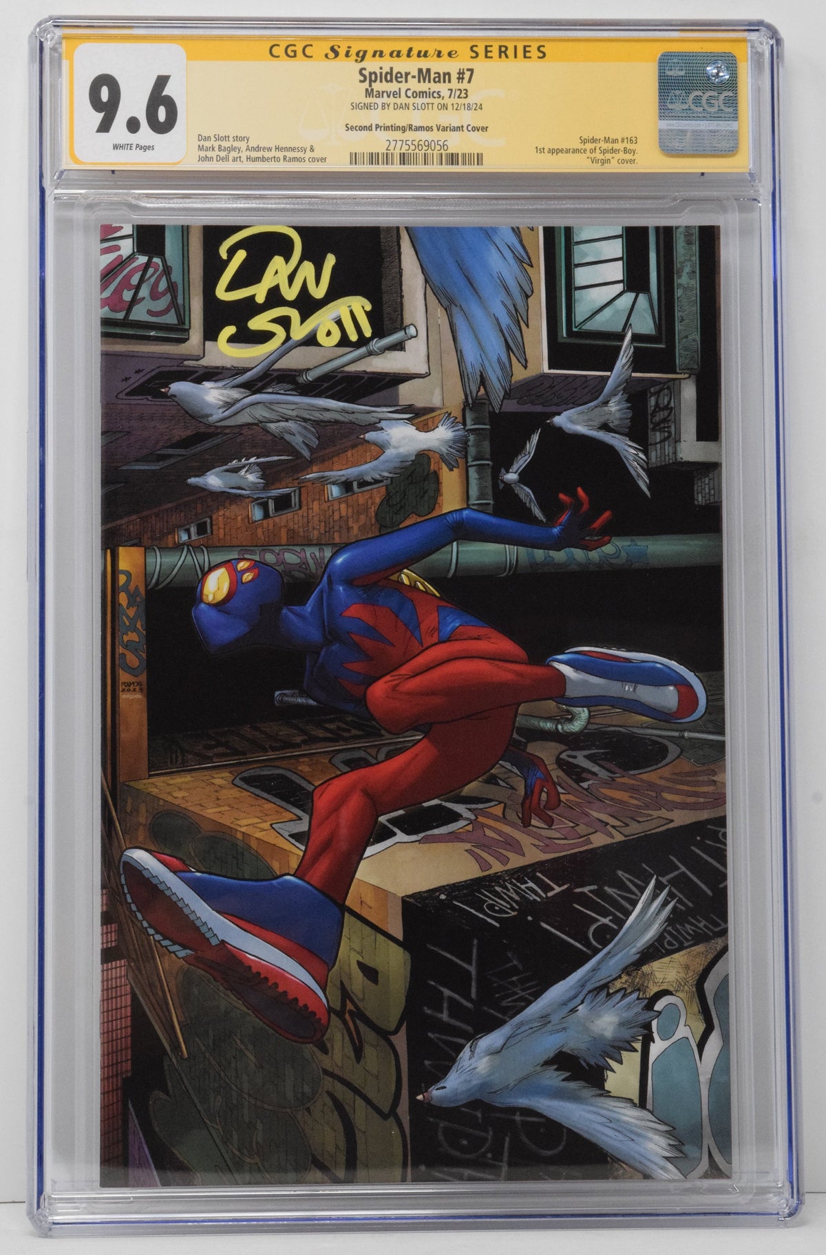 Spider-Man #7 Marvel 2023 2nd Print 1:25 Humberto Ramos Virgin Spider-Boy CGC SS 9.6 SIGNED Dan Slott