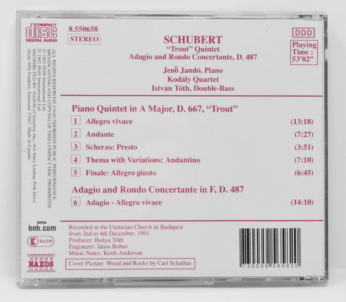 Schubert Piano Quintet Trout CD Kodaly Quartet