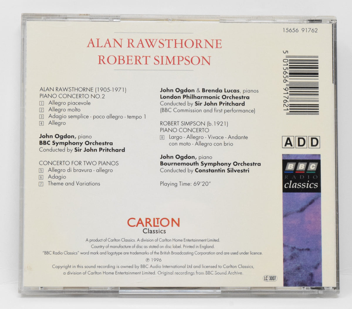 Alan Rawsthorne Simpson John Ogdon BBC Symphony Piano Concerto No 2 CD