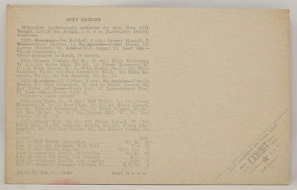 Joey Sanger Boxing Exhibit Card Postcard Penny Arcade Red Photo 1928 5 x 3