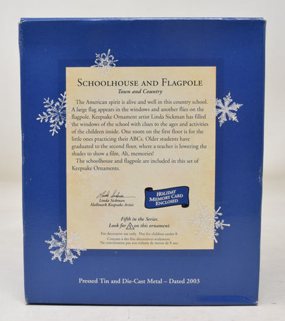 Hallmark Keepsake Ornament Schoolhouse Flagpole Town Country Christmas 2003 NIB