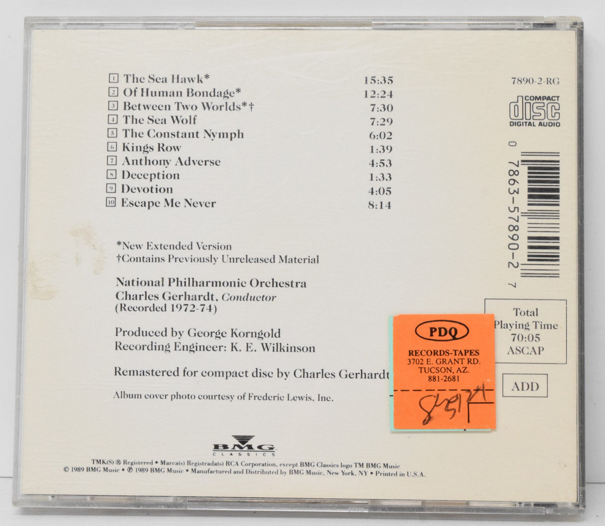 The Sea Hawk Soundtrack CD Charles Gerhardt RCA