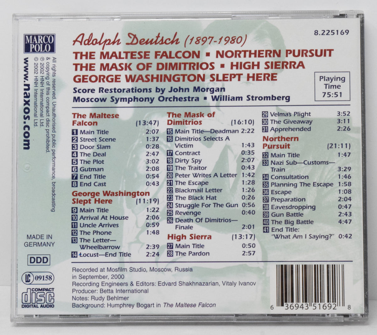 The Maltese Falcon Soundtrack CD Adolph Deutsch Marco Polo High Sierra