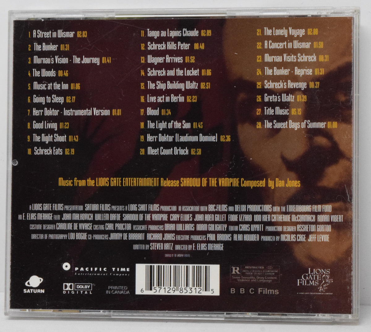 Shadow Of The Vampire Soundtrack CD John Malkovich Pacific Time