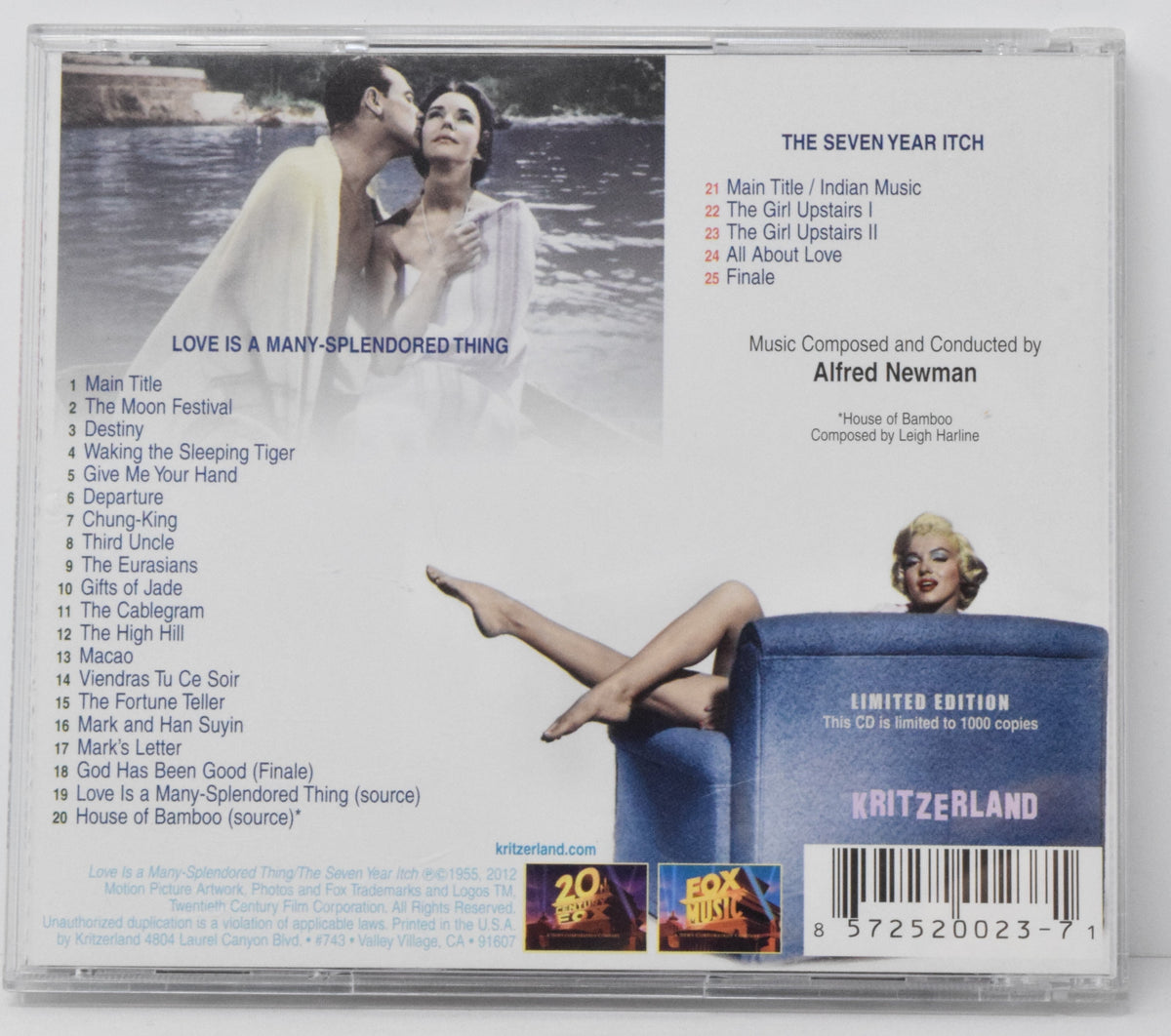Love Is A Many Splendored Thing Soundtrack CD Alfred Newman Kriterland LTD 1000