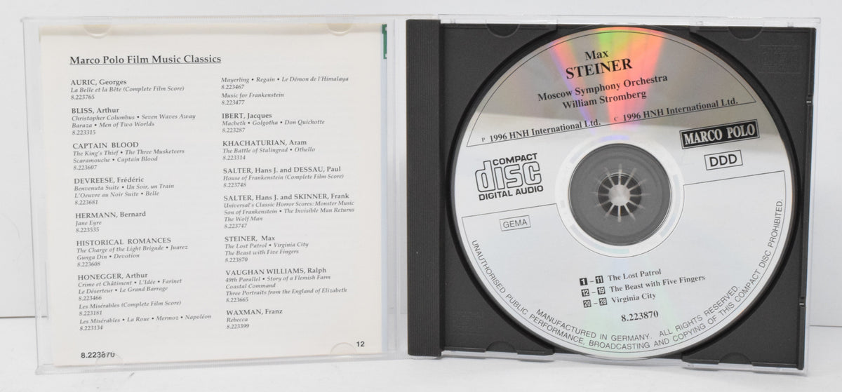 Max Steiner The Lost Patrol Virginia City Soundtrack CD William Stromberg