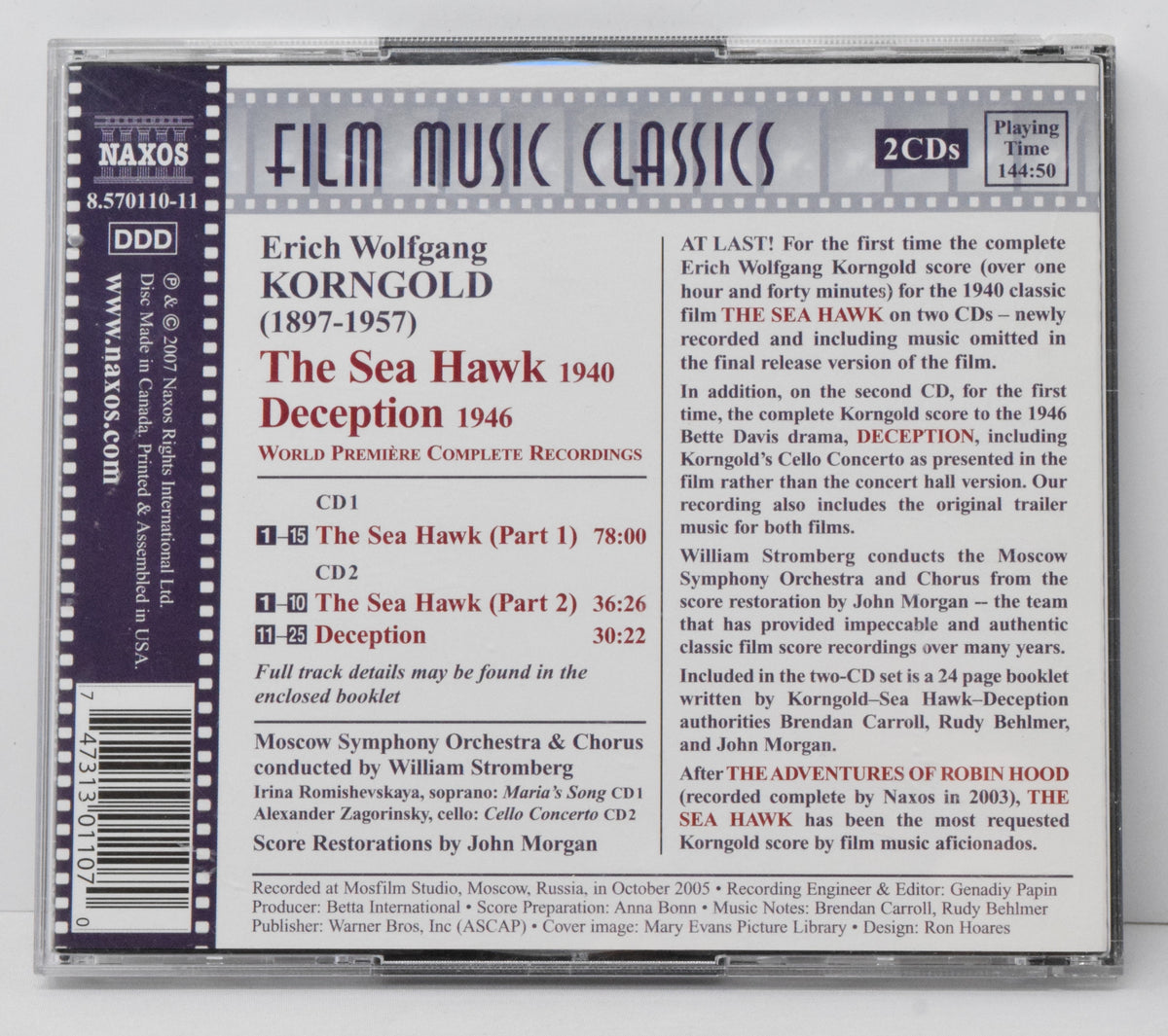 The Sea Hawk Deception Soundtrack CD William Stromberg FMC Naxos