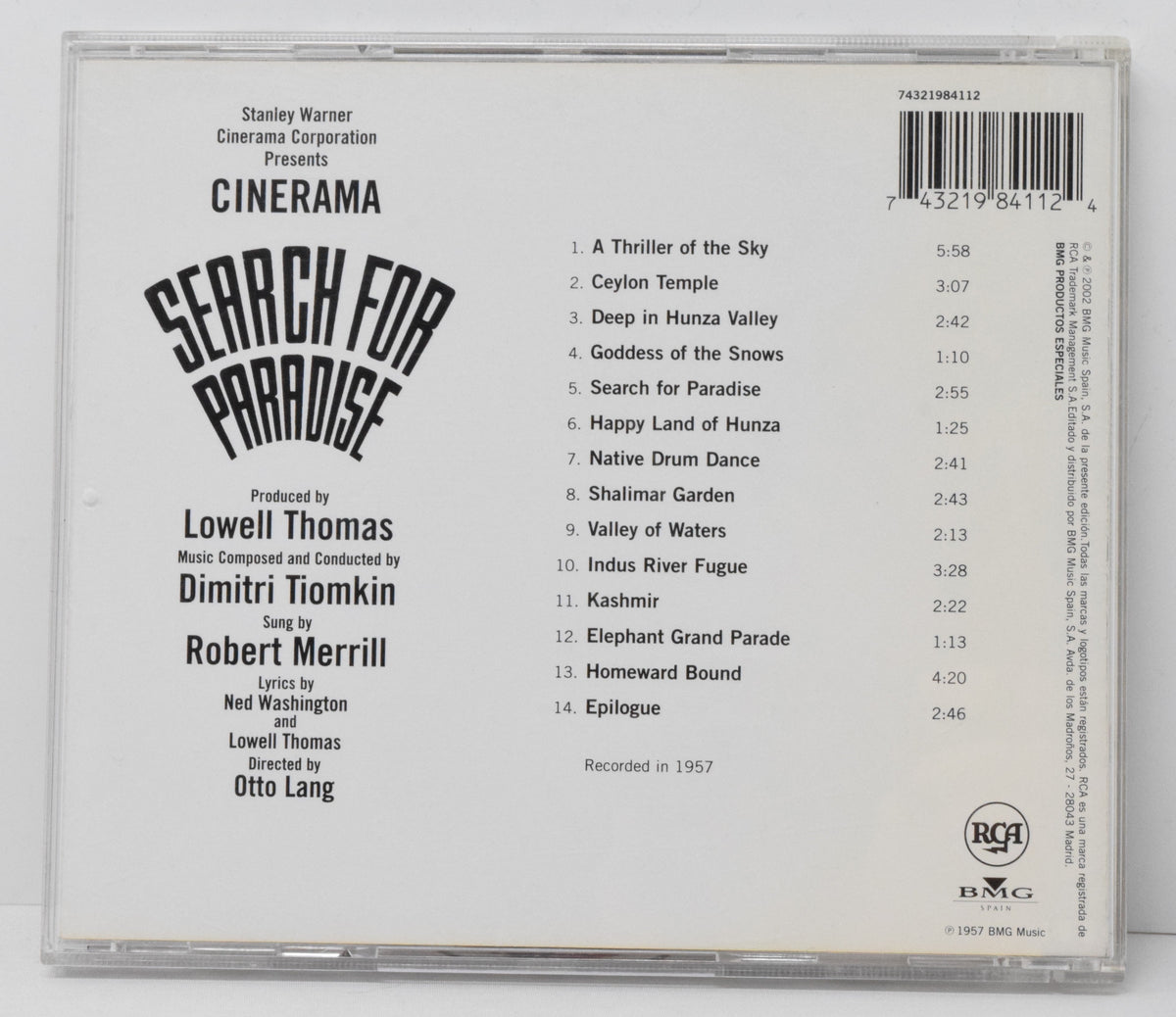 Search For Paradise Soundtrack CD Dimitri Tiomkin RCA