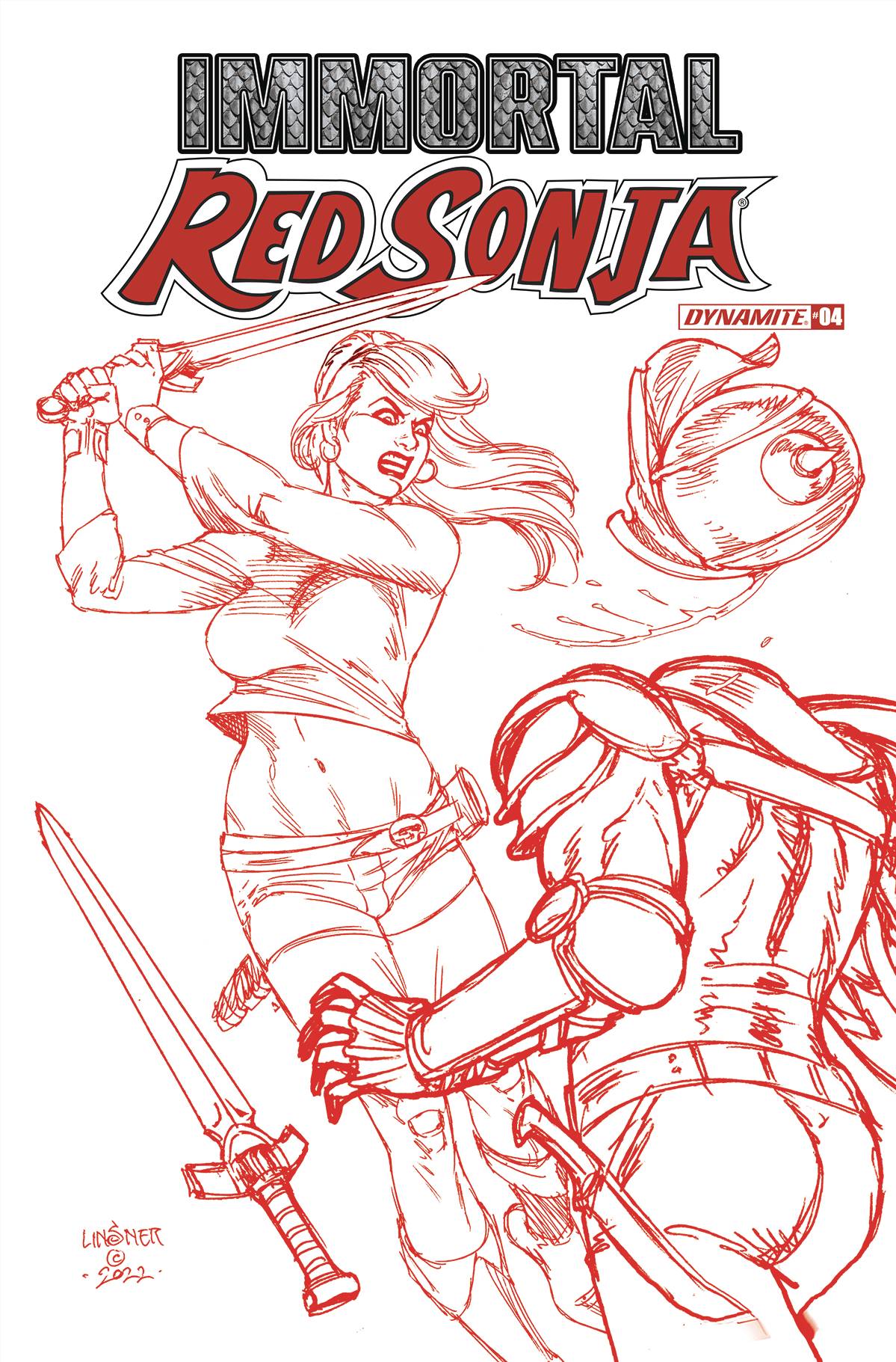 Immortal Red Sonja #4 P 1:10 Joseph Michael Linsner Fiery Red FOC Bonus Variant (07/13/2022) Dynamite