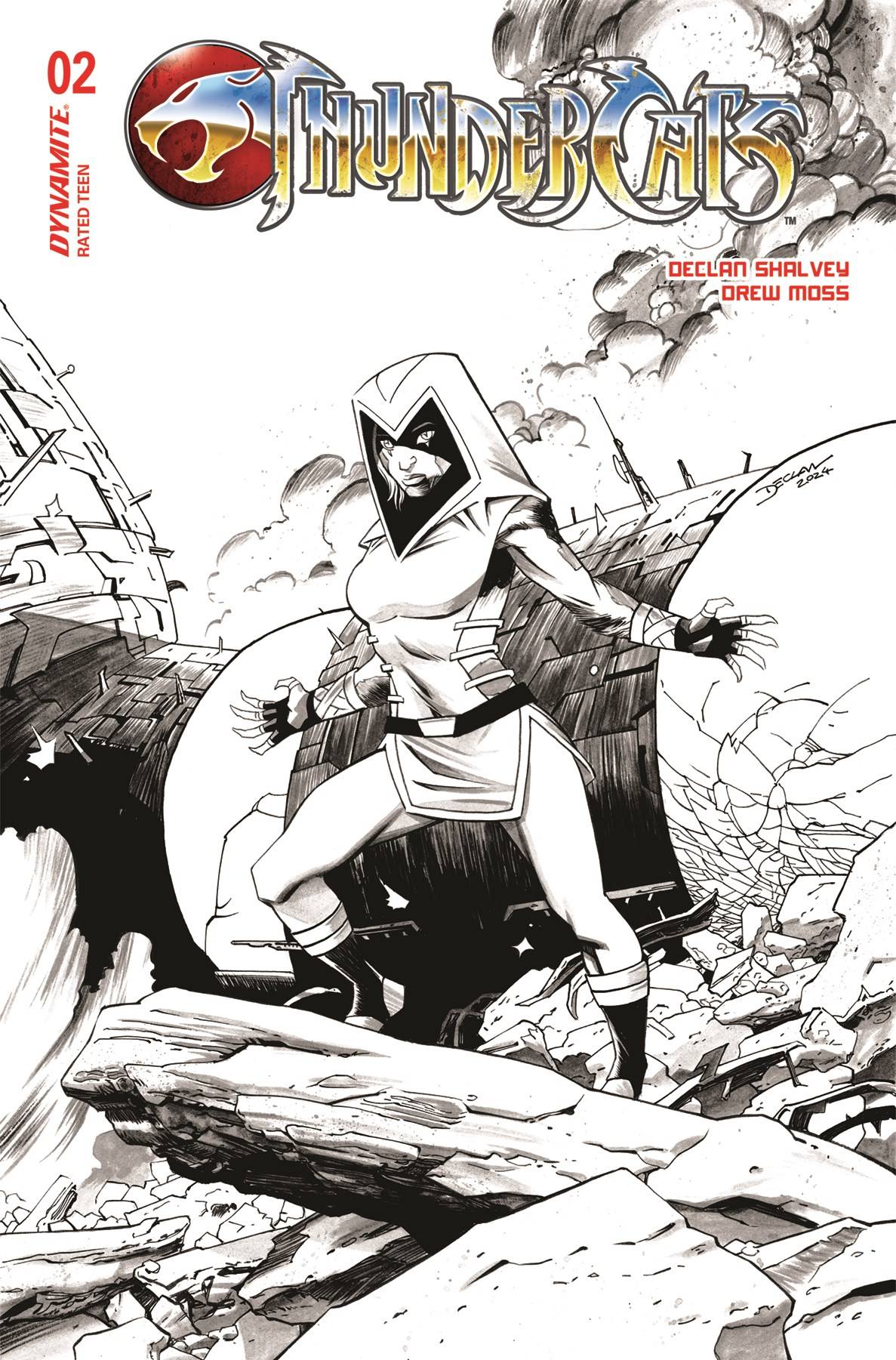 Thundercats #2 Zc 1:10 Foc Declan Shalvey Calica B&W Variant (03/13/2024) Dynamite